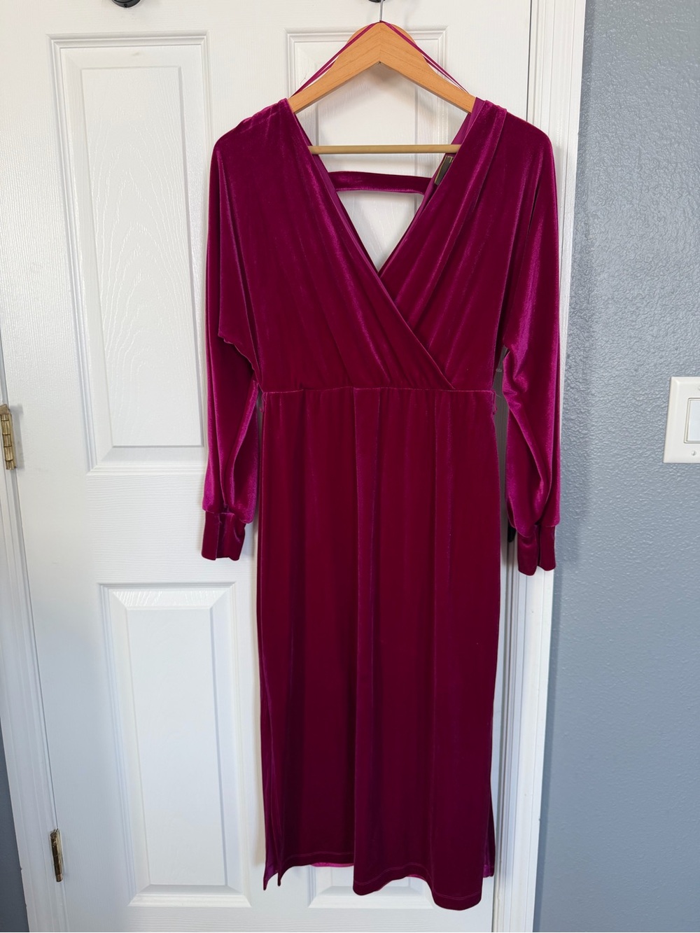 Taylor Velvet Wrap Midi Dress in Berry